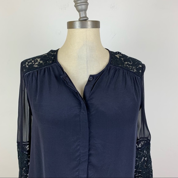 Rebecca Taylor Navy Blue Silk Blouse - Picture 3 of 8